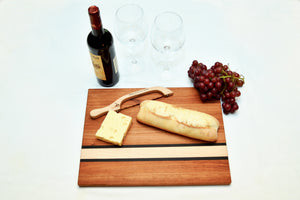 Beautiful Edge Grain Cutting Board- Maple with Walnut & Cherry Stripes.